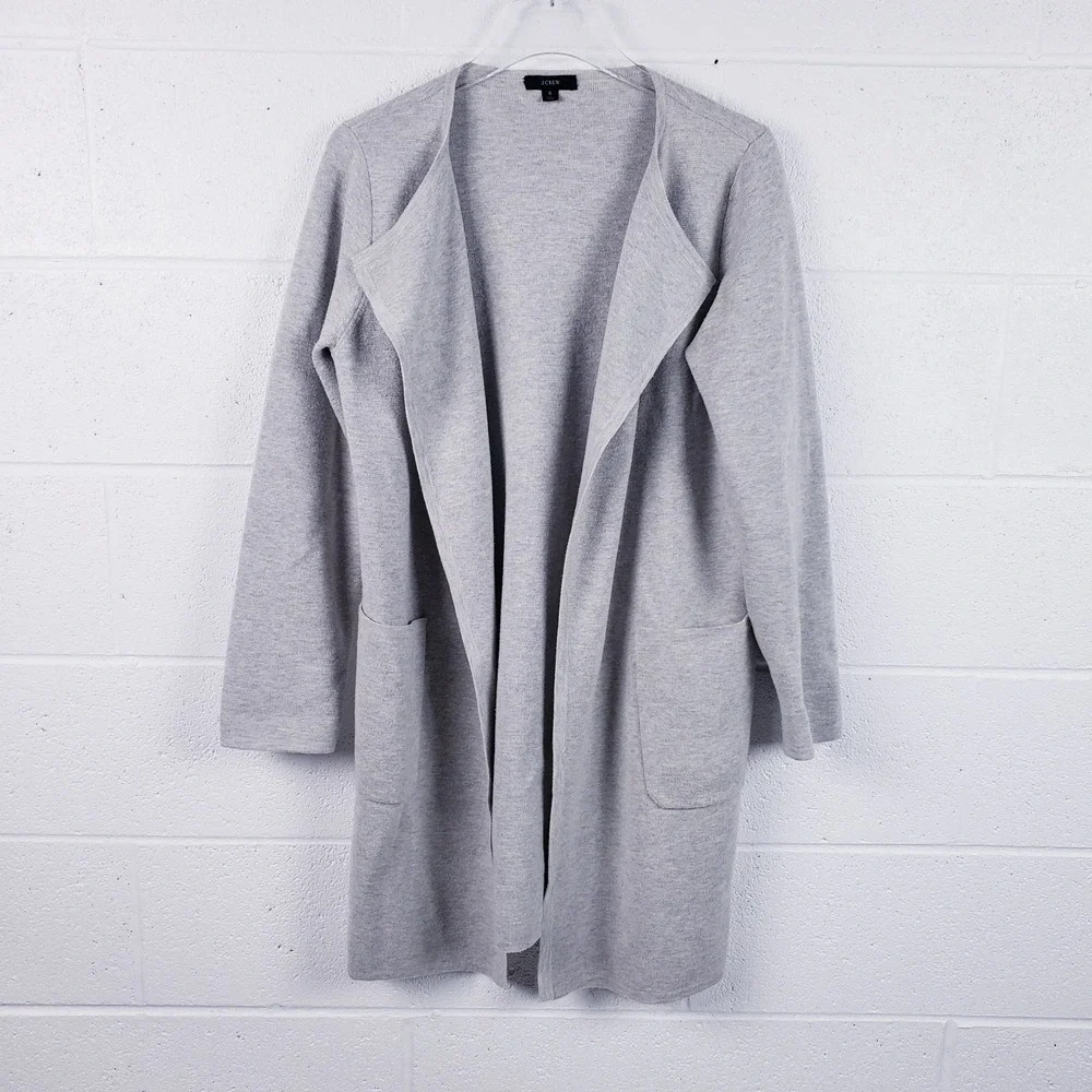 J.Crew Juliette Collarless Sweater-Blazer J6339 Gray Long‎ Length Size Small